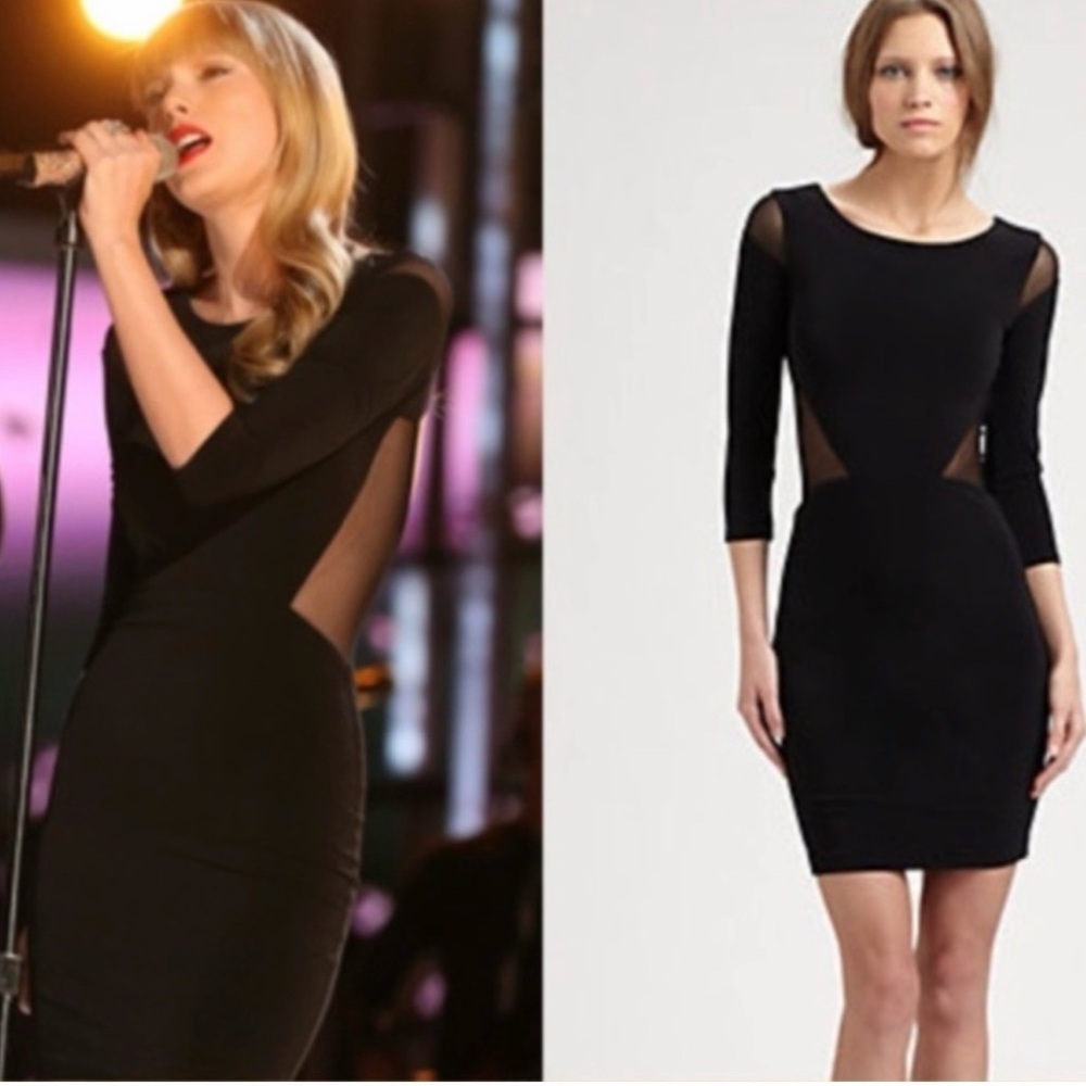 Elizabeth and James Black Mesh-Inset Bodycon Dress NWOT